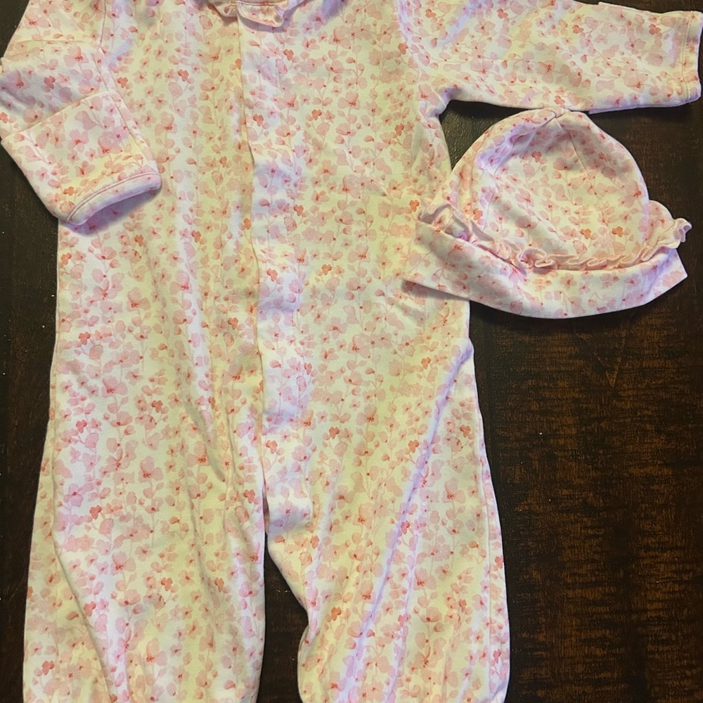 Pink Floral Baby Bodysuit + Matching Hat